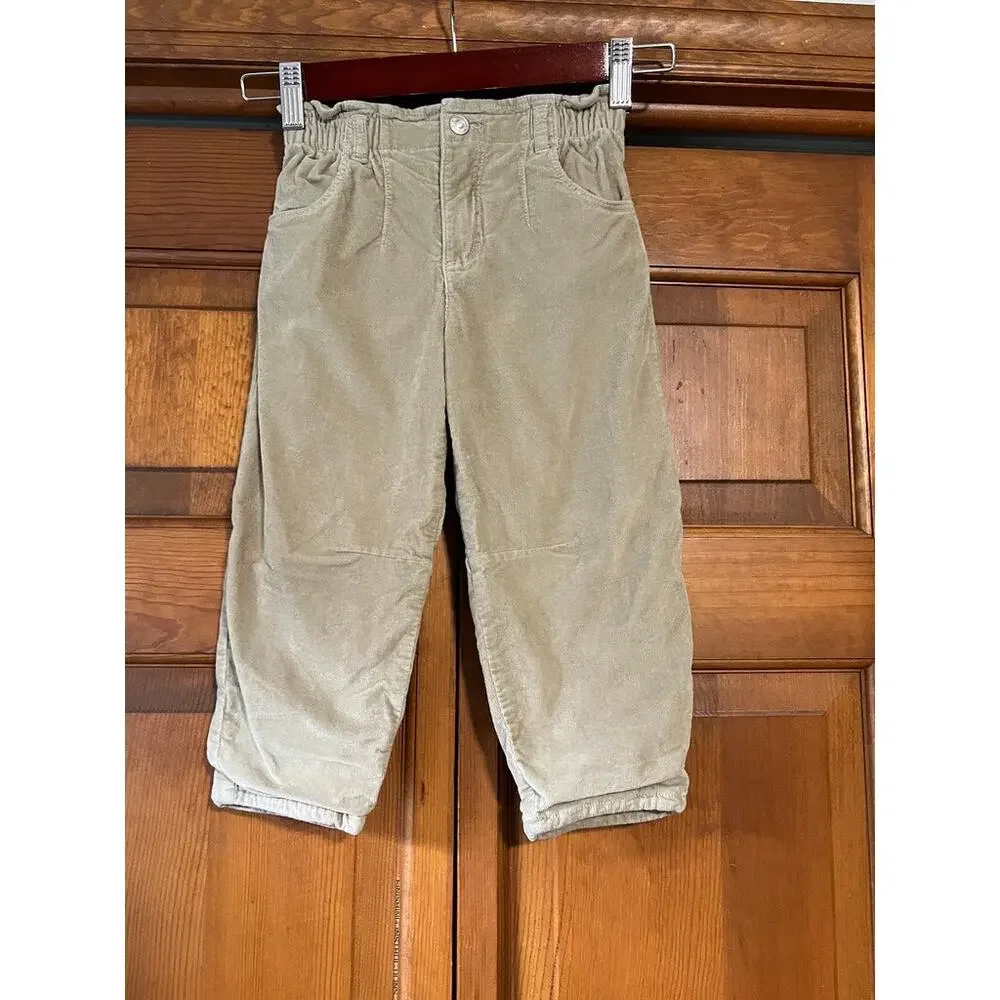 Zara Kids Corduroy Barrel Pants Beige Tan Elastic Waist Scandinavian Size 5
